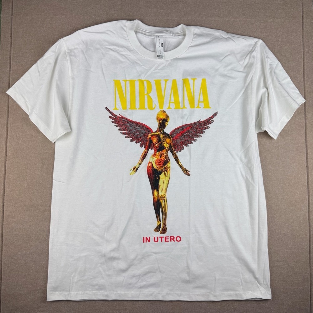 Nirvana Shirt Mens XL White In Utero Album Rock‎ Band Graphic Angel Tee